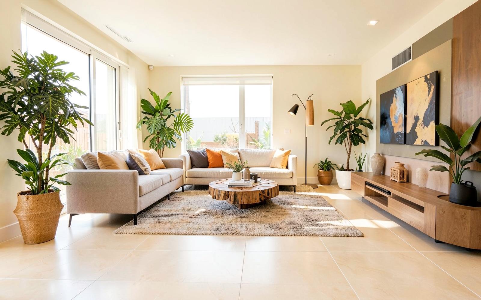 Sala com porcelanato aplicado